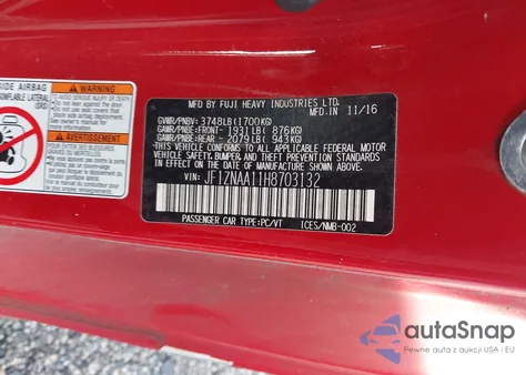 2017 Toyota 86 z USA, uszkodzony, nr VIN JF1ZNAA11H8703132